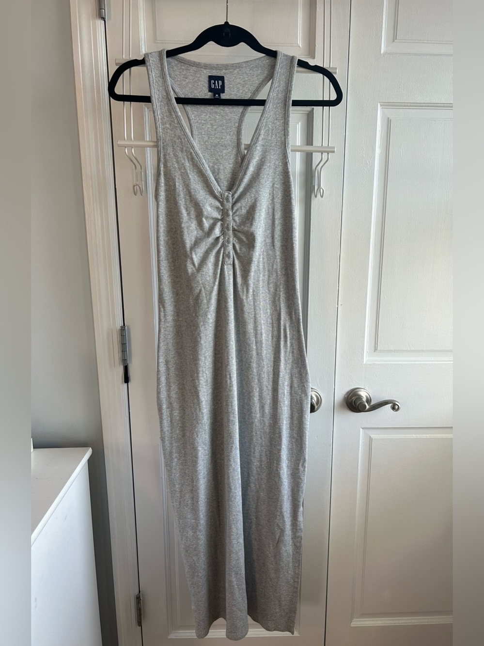 GAP Silver Gray Maxi Dress with Front Twist and Side Slit. Great for Summer!